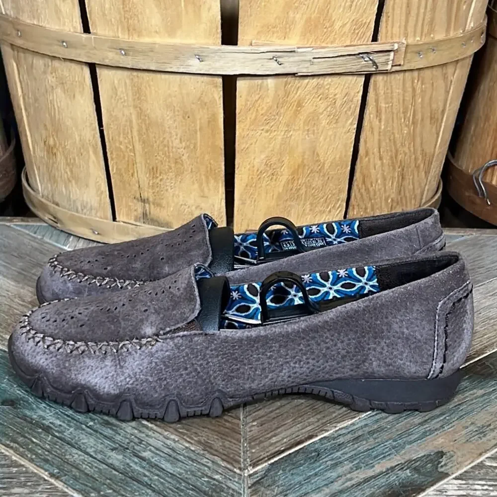Skechers Relaxed Fit Bikers Expressway Brown Suede Slip-On Shoes Womens Size 6.5
